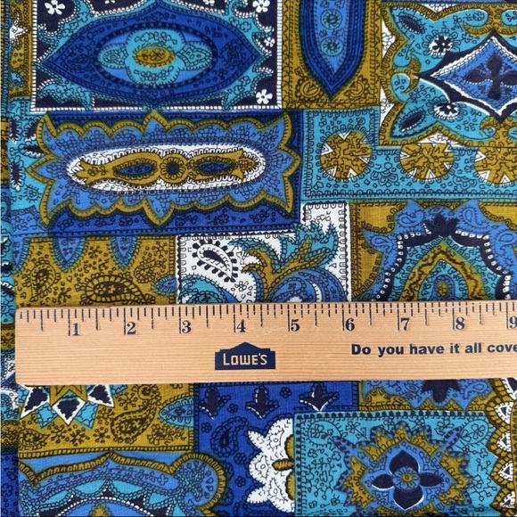 Vintage MCM Geometric Blue Green Mustard Apparel Fabric 1 yard + 22" x 44" - Picture 8 of 8